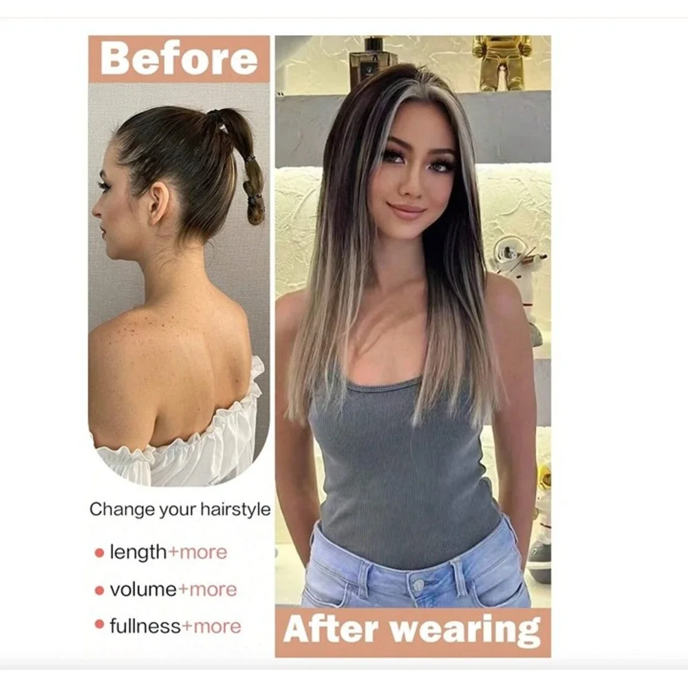 Ombre Brown & Blonde Straight hair Clip in Long Hair Extensions 22 in Set